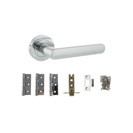 STATUS Carolina Door Handle Pack (Latch Set - 2.5" CE Latch, 3" Fire Rated Hinges x3) - Polished Chrome