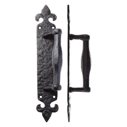 Zoo Hardware Pull Handle on Fleur De Lys Backplate - 10" - Black