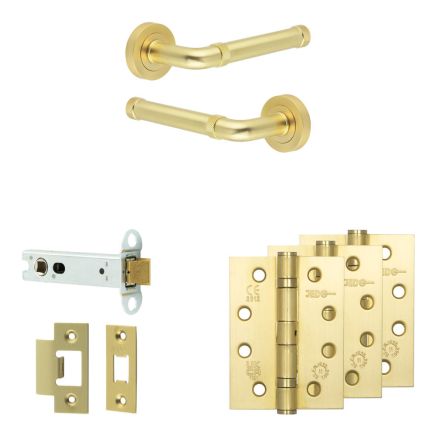 Complete Midtown Door Handle Pack - Heavy Duty Latch - Satin Brass - 102mm / 4-inch Hinges - JE-G22A-SB