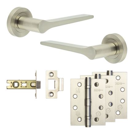 Complete Gio Door Handle Pack - Internal Doors - Satin Nickel - 64mm / 4-inch Hinges - JE-E1A-SN