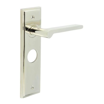 Fitzrovia Door Handle Lock Backplate Polished Nickel - By Frelan Hardware - BUR15KIT166