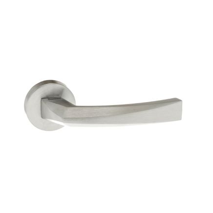 Forme Crystal Lever Door Handle on Minimal Round Rose - Satin Chrome (Pair)