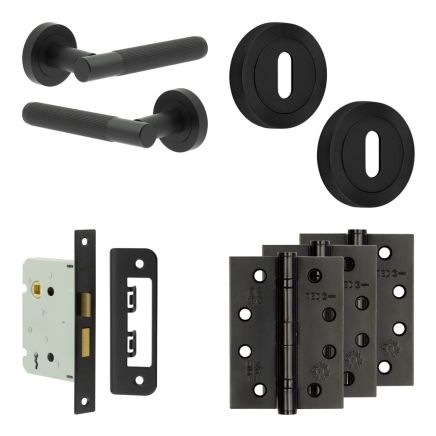Complete Venice Door Handle Pack - Sashlock - Matt Black - 76mm / 4-inch Hinges - JE-F8A8-MB