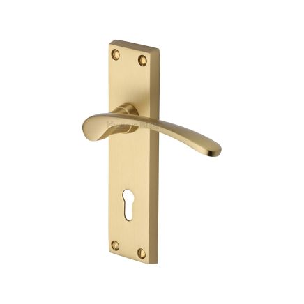 Heritage Brass Door Handle Lever Lock Sophia Design Satin Brass finish
