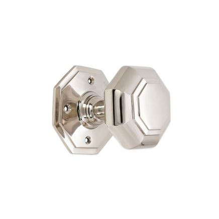Octagonal Mortice Door Knobs Polished Nickel