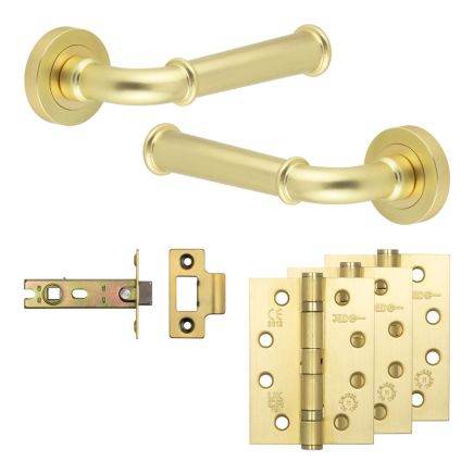 Complete Classic Door Handle Pack - Internal Doors - Satin Brass - 76mm / 4-inch Hinges - JE-A3A-SB