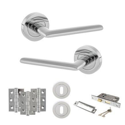 STATUS Alabama Door Handle Pack (3 Lever Lock Set - 2.5" CE Sashlock, 3" Fire Rated Hinges x3) - Polished Chrome