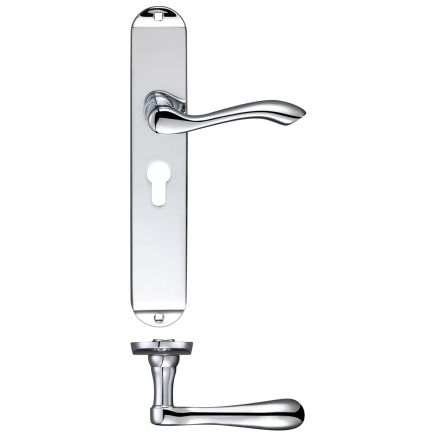 Zoo Hardware Arundel Lever Euro Lock (47.5mm c/c) Furniture - Long Plate 245 x 42mm - Polished Chrome