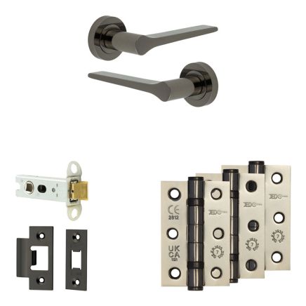 Complete Gio Door Handle Pack - Heavy Duty Latch - Black Nickel - 76mm / 3-inch Hinges - JE-E21B-BN