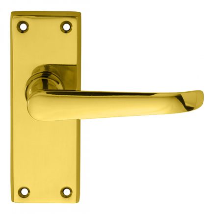 Victorian Ascot Lever On Short Latch Backplate - Polished Brass