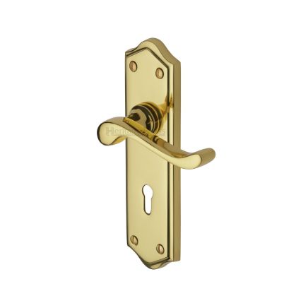 Heritage Brass Door Handle Lever Lock Buckingham Design Polished Brass finish