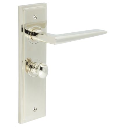 Mayfair Door Handle Bathroom Backplate Polished Nickel & Turn & Release - By Frelan Hardware - BUR-10PN-453PN-80PN