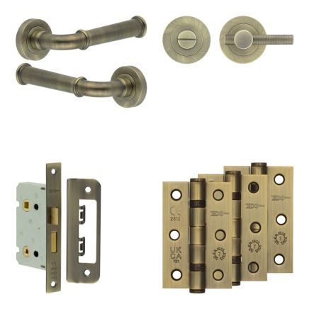 Complete Classic Door Handle Pack - Bathroom - Antique Brass - By Frelan Hardware - JE-A5B1-AB