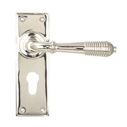 Polished Nickel Reeded Lever Euro Lock Set