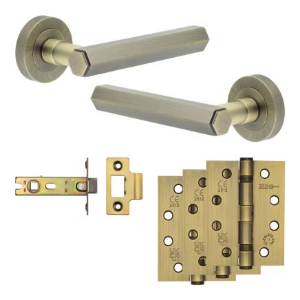 Complete Hex Door Handle Pack - Internal Doors - Antique Brass - By Frelan Hardware - JE-C3A-AB