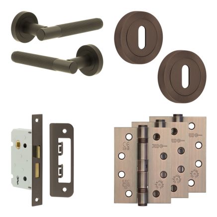Complete Venice Door Handle Pack - Sashlock - Dark Bronze - 65mm / 4-inch Hinges - JE-F7A8-DB