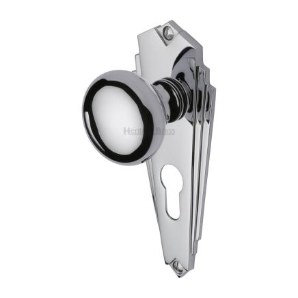 Heritage Brass Mortice Knob on Euro Profile Plate Broadway Design Polished Chrome finish