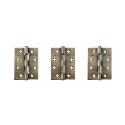 Atlantic Ball Bearing Hinges Grade 11 Fire Rated 4" x 3" x 2.5mm - Antique Brass (Set of 3)