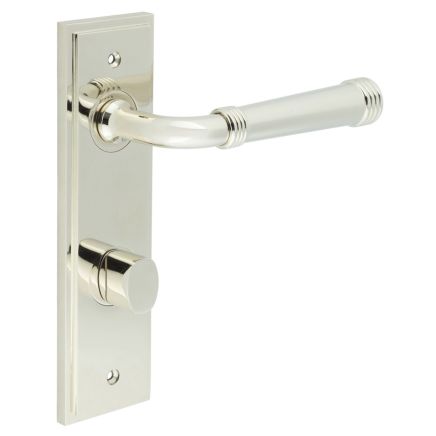 Highgate Door Handle Din Bathroom Backplate Polished Nickel & Turn & Release - By Frelan Hardware - BUR-35PN-456PN-81PN