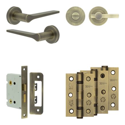 Complete Gio Door Handle Pack - Bathroom - Antique Brass - By Frelan Hardware - JE-E6B2-AB