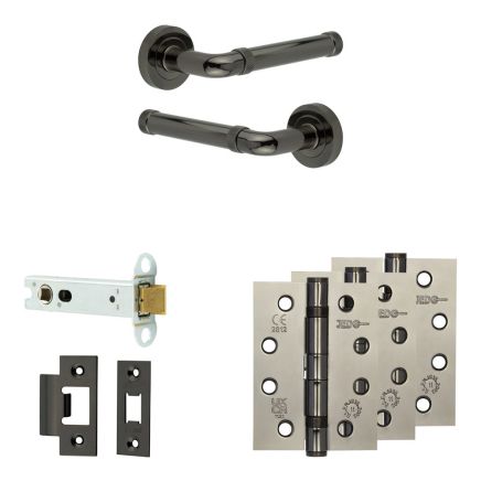 Complete Midtown Door Handle Pack - Heavy Duty Latch - Black Nickel - 102mm / 4-inch Hinges - JE-G22A-BN