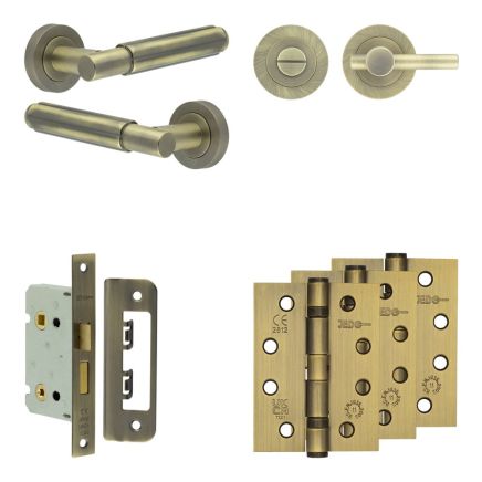 Complete Bloom Door Handle Pack - Bathroom - Antique Brass - By Frelan Hardware - JE-B5A2-AB