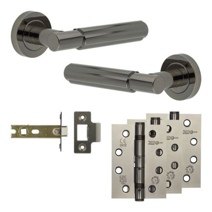 Complete Bloom Door Handle Pack - Internal Doors - Black Nickel - 76mm / 4-inch Hinges - JE-B3A-BN