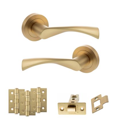 STATUS Colorado Door Handle Pack (Latch Set - 2.5" CE Latch, 3" Fire Rated Hinges x3) - Satin Brass