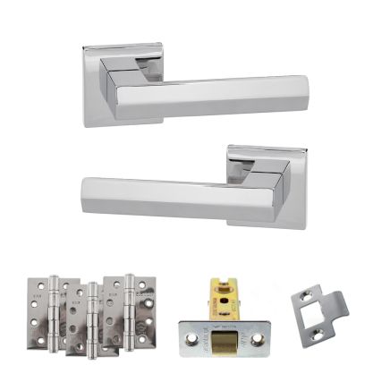 Senza Pari Davoli Door Handle Pack (Latch Set - 3" CE Latch, 4" Fire Rated Hinges x3) - Polished Chrome