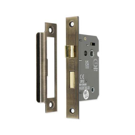 3" CE 3 Lever Bathroom Lock FD60 - Antique Brass