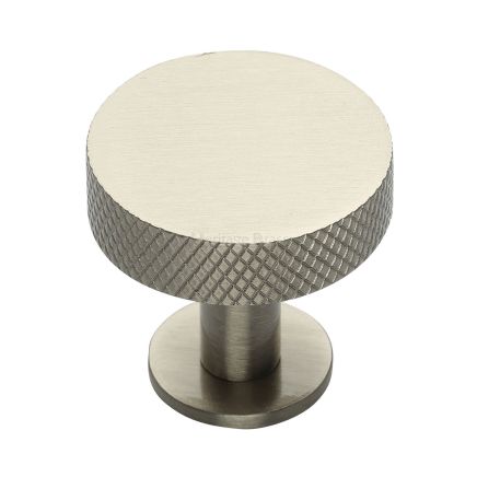 Heritage Brass Cabinet Knob Knurled Disc Design with Rose 38mm Satin Nickel finish