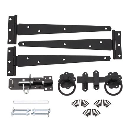 10" 250mm Plain Ring Gate Ironmongery Kit Black