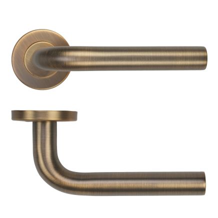 Zoo Hardware 19mm Radius Lever on Round Rose 52mm x 8mm Push-on Rose - BS EN 1906 Grade 3 - Grade 201 - Antique Brass