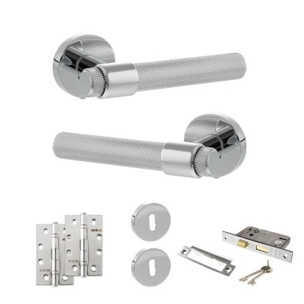 Senza Pari Andretta Door Handle Pack (3 Lever Lock Set - 3" CE Sashlock, 4" Slim Knuckle Hinges x2) - Polished Chrome