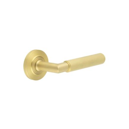 Piccadilly Door Handle on Chamfered Rose Satin Brass - By Frelan Hardware - BUR40KIT236