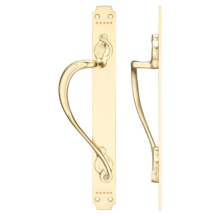 Zoo Hardware Cast Brass Pull Handle with Art Nouveau Backplate - Left Handed - 377 x 42mm