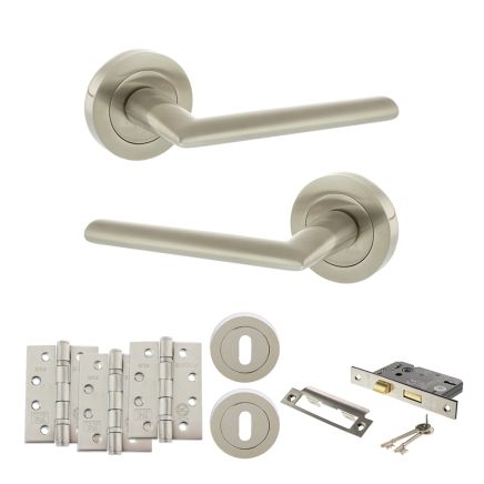 STATUS Alabama Door Handle Pack (3 Lever Lock Set - 3" CE Sashlock, 4" Fire Rated Hinges x3) - Satin Nickel