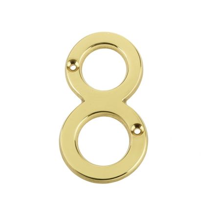 Jedo 75mm Screw Fix Numerals Polished Brass No. 8 - By Frelan Hardware - JN-8