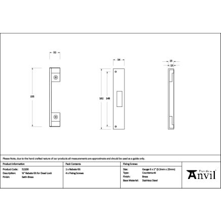 Satin Brass ½" Rebate Kit for Dead Lock