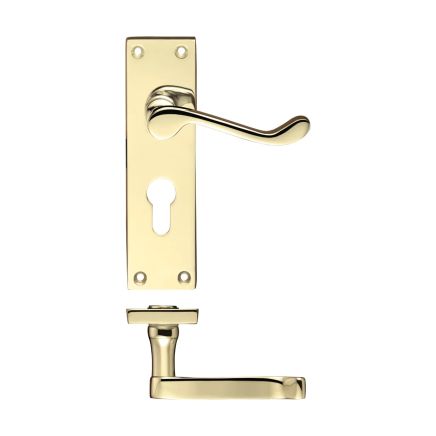 Zoo Hardware Project Victorian scroll lever on euro backplate -150mm x 40mm - Electro Brass