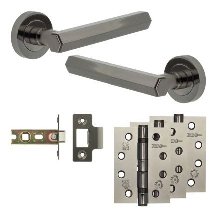 Complete Hex Door Handle Pack - Internal Doors - Black Nickel - 64mm / 4-inch Hinges - JE-C1A-BN