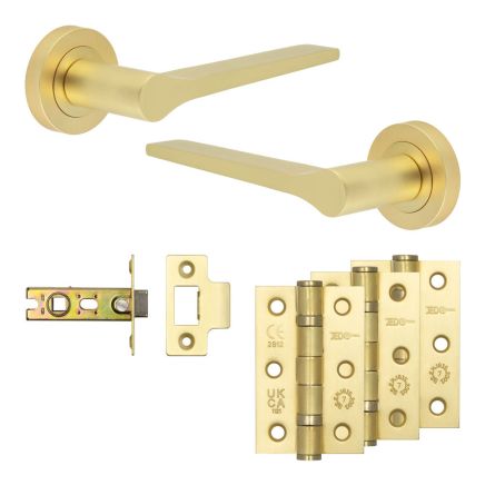 Complete Gio Door Handle Pack - Internal Doors - Satin Brass - 64mm / 3-inch Hinges - JE-E1B-SB