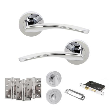 STATUS Arizona Door Handle Pack (Bathroom Set - 2.5" CE Bathroom Lock, 4" Fire Rated Hinges x3) - Polished Chrome