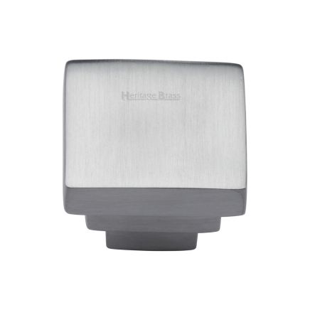 Heritage Brass Cabinet Knob Square Stepped Design 32mm Satin Chrome finish