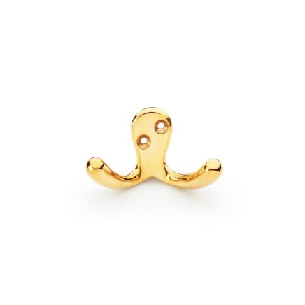 Alexander & Wilks - Victorian Double Robe Hook - Polished Brass Unlacquered