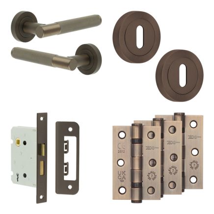 Complete Bari Door Handle Pack - Sashlock - Dark Bronze - 76mm / 3-inch Hinges - JE-D8B8-DB