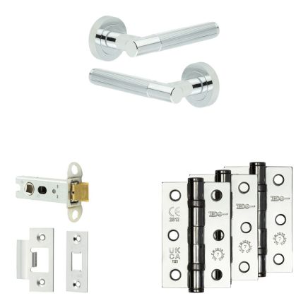 Complete Venice Door Handle Pack - Heavy Duty Latch - Polished Chrome - 76mm / 3-inch Hinges - JE-F21B-PC