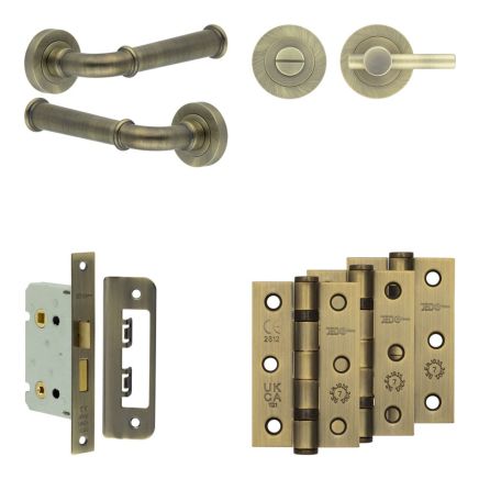 Complete Classic Door Handle Pack - Bathroom - Antique Brass - By Frelan Hardware - JE-A5B2-AB