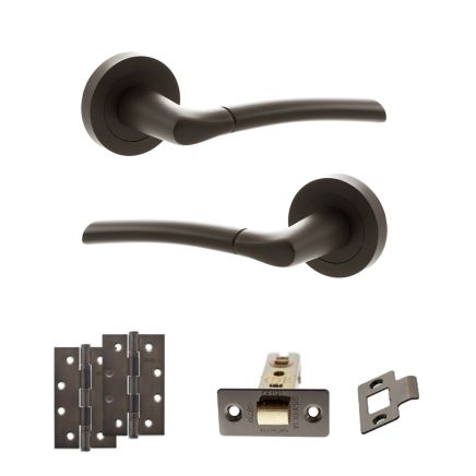 STATUS Indiana Door Handle Pack (Latch Set - 2.5" CE Latch, 4" Slim Knuckle Hinges x2) - Urban Dark Bronze
