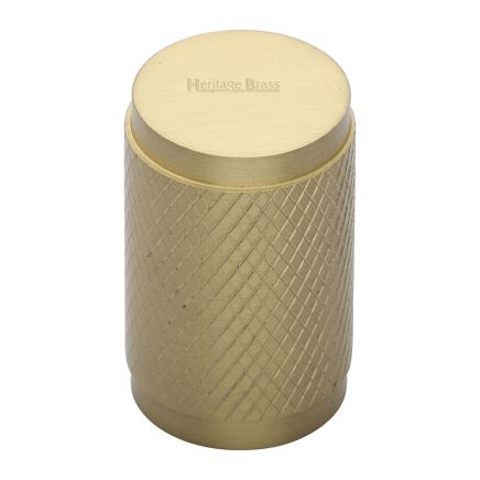 Heritage Brass Cabinet Knob Cylindric Knurled Design 21mm Satin Brass finish